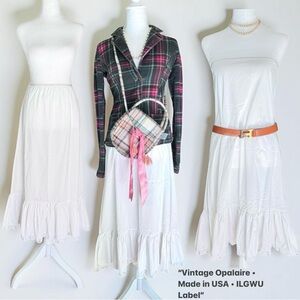 Vintage 1970s Opalaire White Nylon Lace Slip Skirt Made in USA ILGWU Label